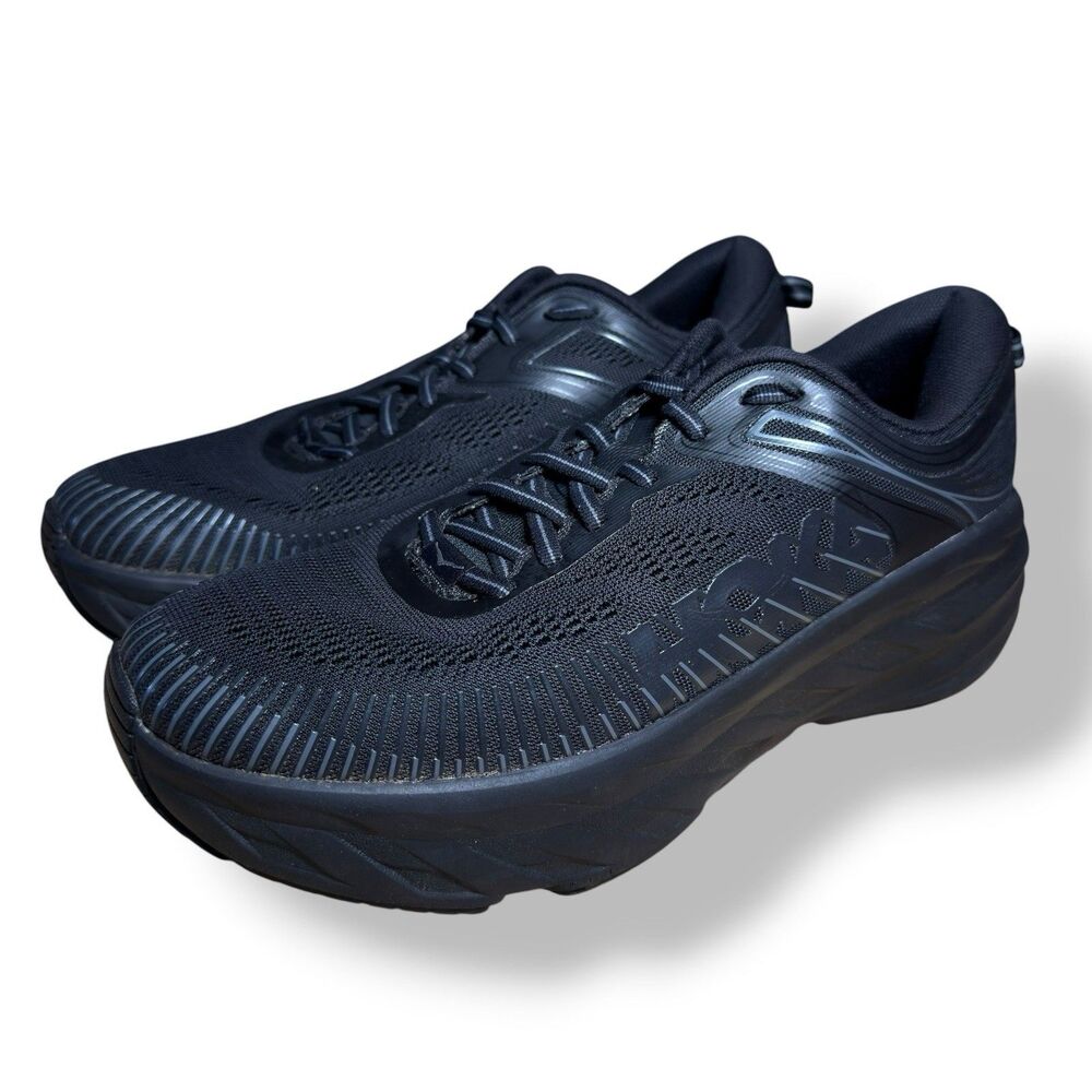 Hoka One One Bondi 7 Shoes Womens 9.5 Triple Black 1110519 BBLC Running Walking